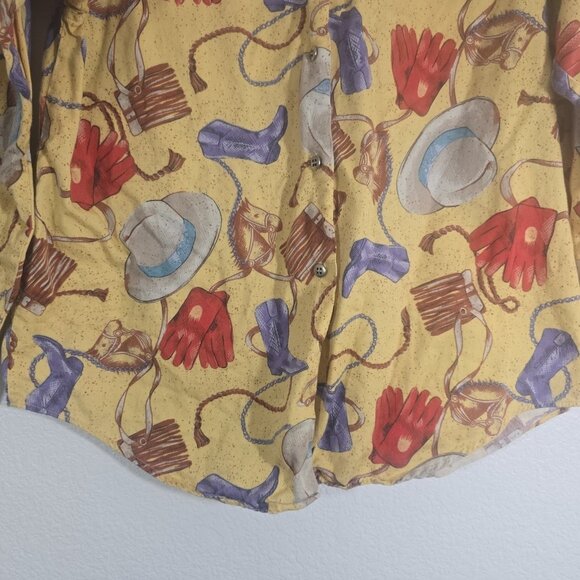 Dockers Vintage Western Button Down Shirt Women Medium Equestrian Cowboy Yellow - Picture 3 of 10